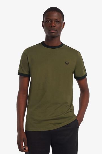 Green Fred Perry Tonal Tape Ringer Men's T Shirts | PH 1791ZUTG